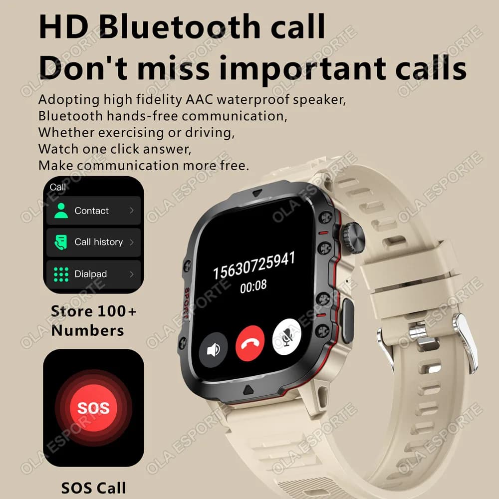 Smartwatch militaire GPS 2025 - Appels Bluetooth, monitoring santé, IA vocale, étanche pour Android