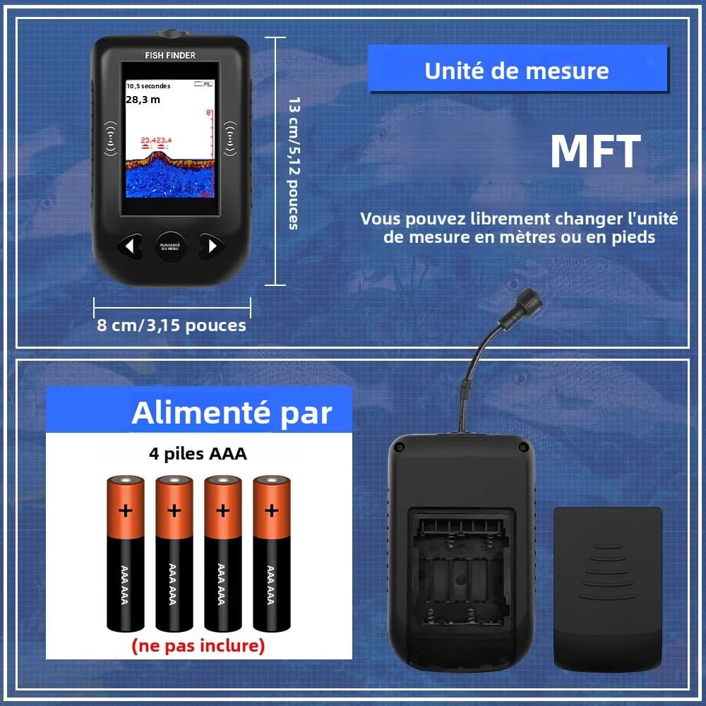 Sonar portable Erchang XF03 détecteur poissons 100m profondeur échosondeur pêche lac mer leurres