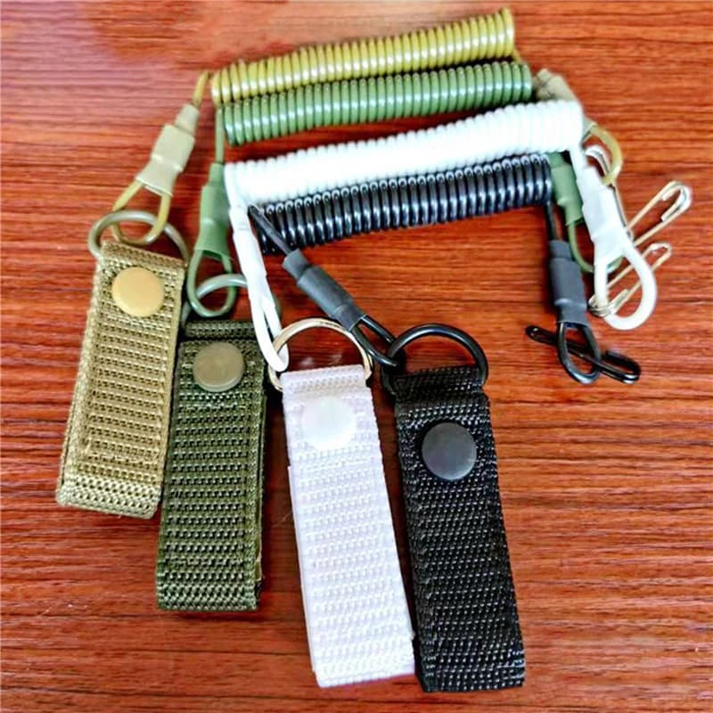 Élastique lanyard tactique anti-perte ressort sécurité pour clés lampe chasse accessoires pêche