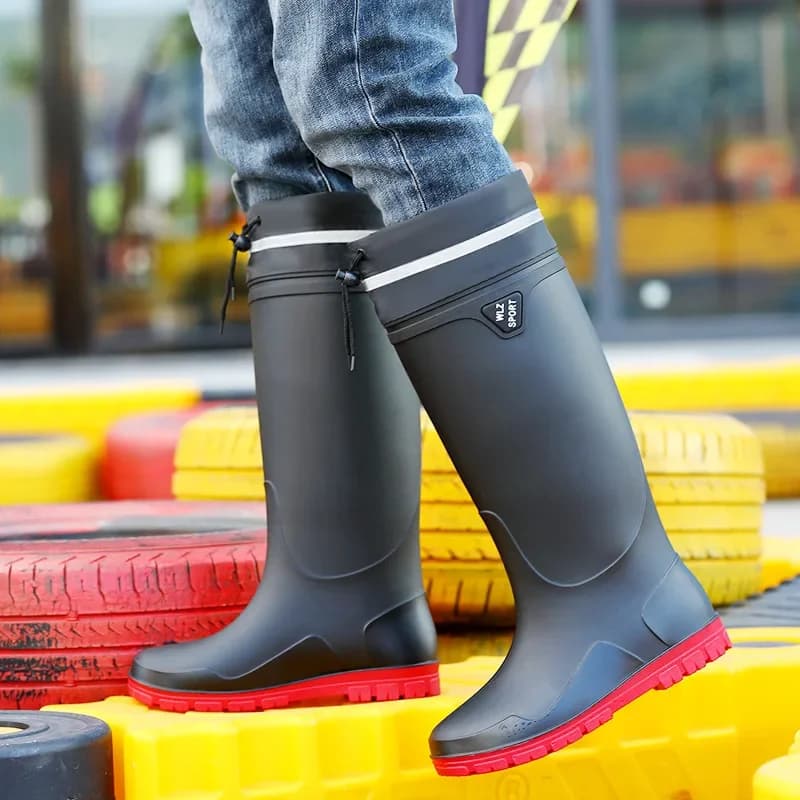 Bottes de pêche hautes lacées imperméables antidérapantes chaudes pour hommes extérieur