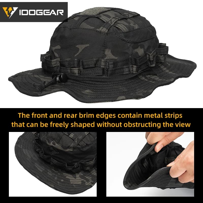 Chapeau de pêche tactique IDOGEAR boonie jungle à large bord réglable et respirant 3623