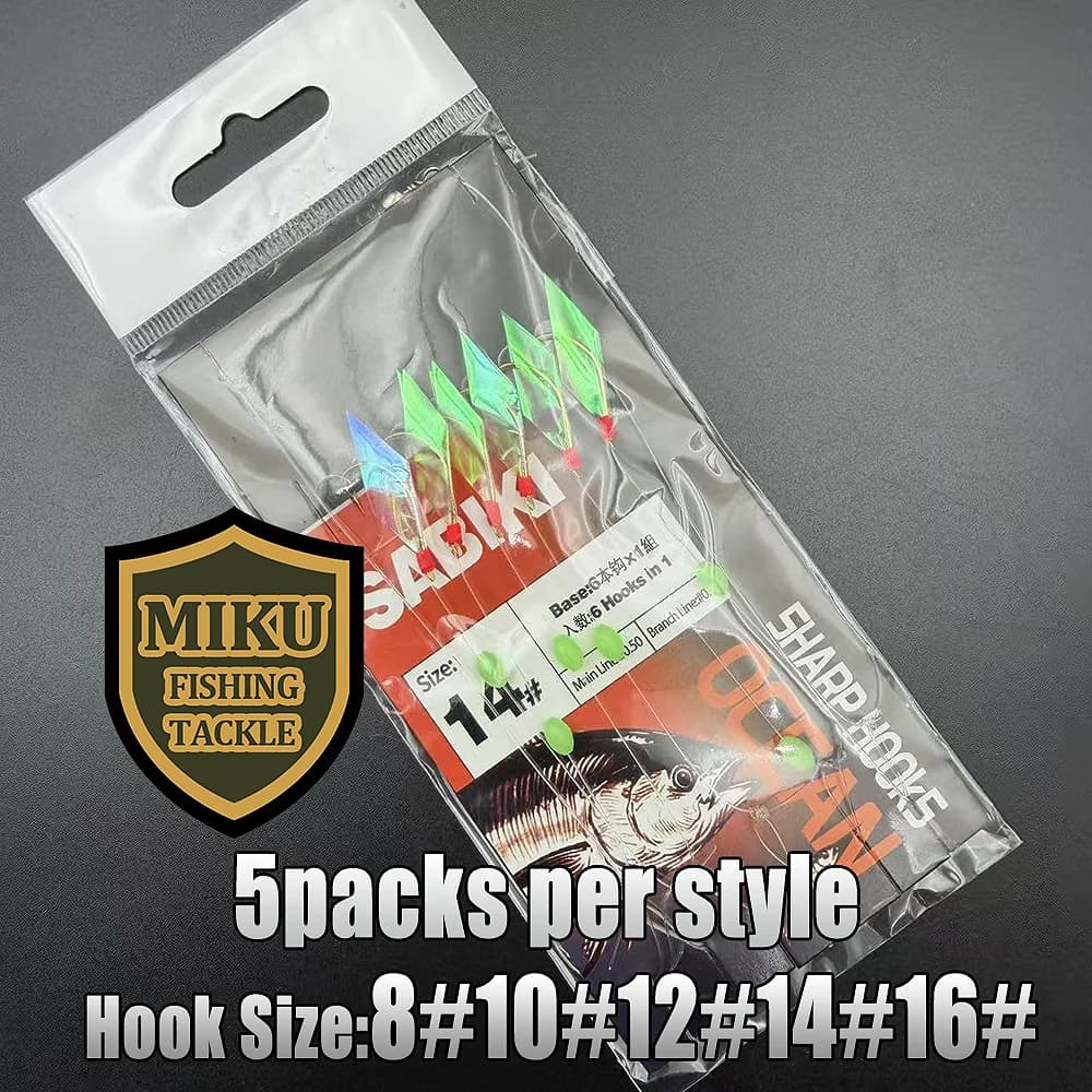 5 Pack Vibrant Sabiki Rig - Appâts lumineux colorés pour pêche au maquereau efficace en mer