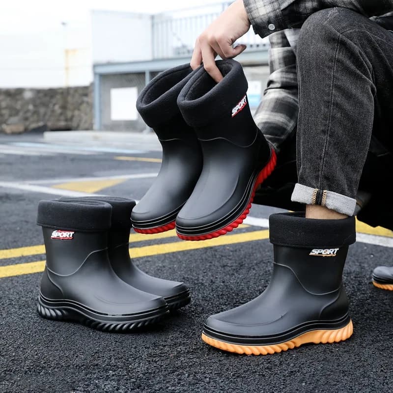 Bottes pluie mi-mollet homme doublées polaire imperméables antidérapantes semelle souple travail extérieur