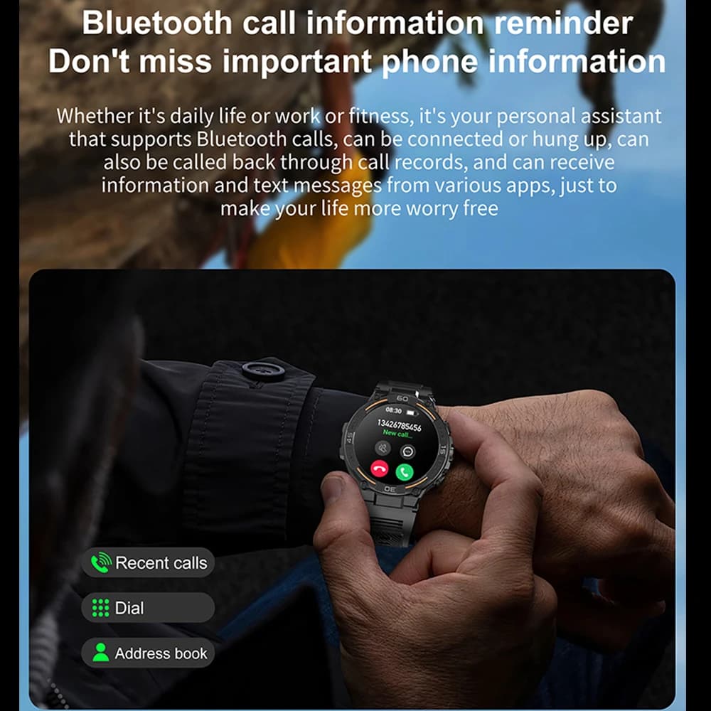 Montre Connectée Militaire Homme - Écran HD 360*360, Lampe Torche, Monitoring Santé, Étanche, Android iOS