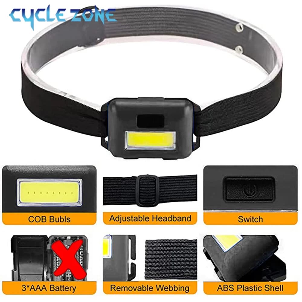 Mini lampe frontale COB portable 3 modes pour pêche nocturne et travail de nuit