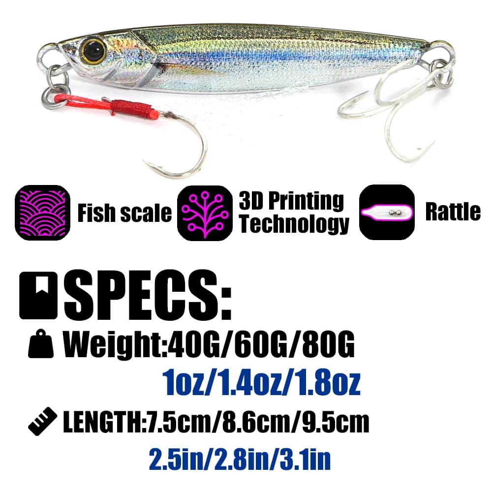 Leurre métal jig B&U 40g 60g 80g pour pêche en mer, leurre à dandiner longue portée