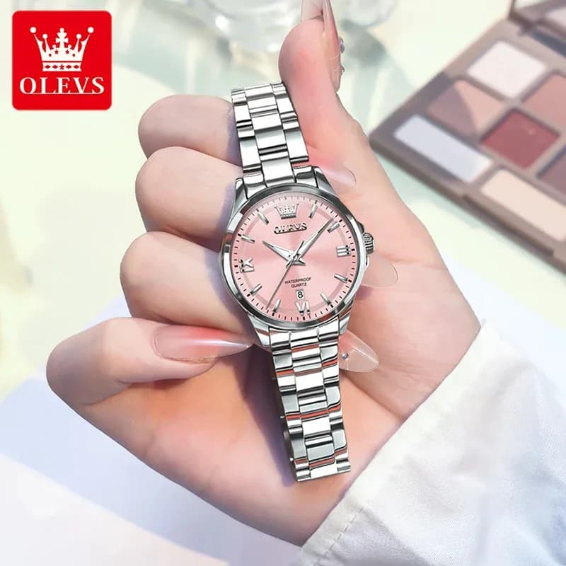 Montre femme luxe OLEVS 3668 acier inox étanche automatique chiffres romains date cadeau pêche