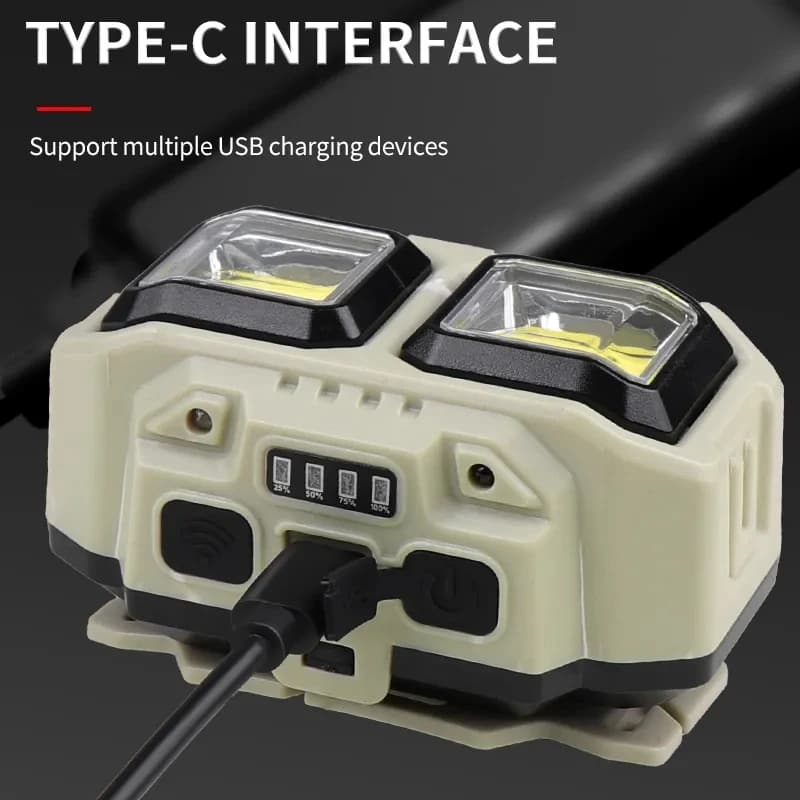 Lampe frontale LED à induction rechargeable Type-C pour pêche et camping - 4 modes étanche