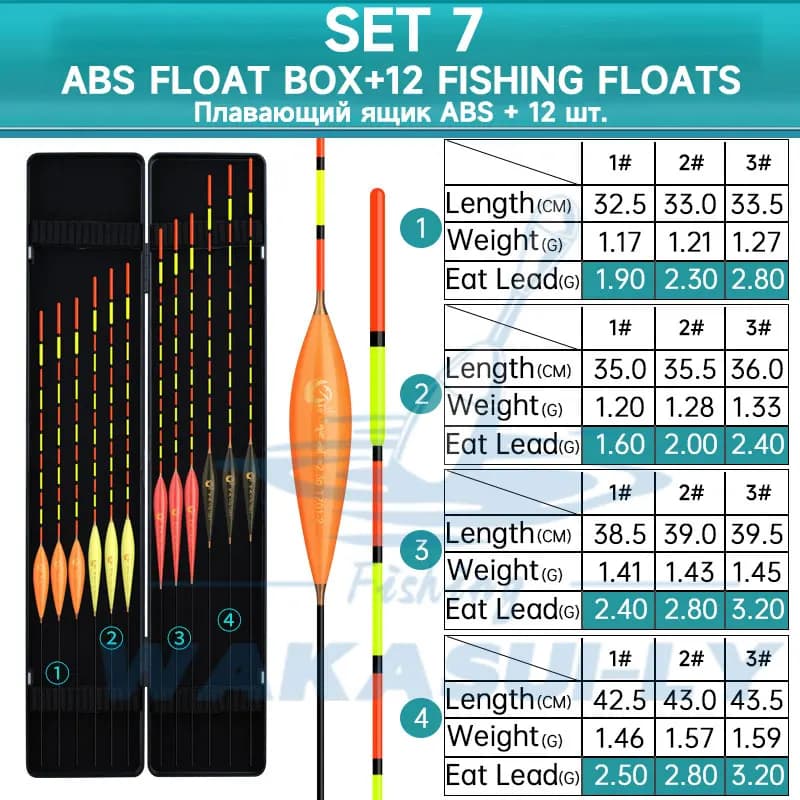 Set de 12 flotteurs de pêche nano haute sensibilité 2024 avec boîtier ABS étanche, équipement extérieur WAKASUILY