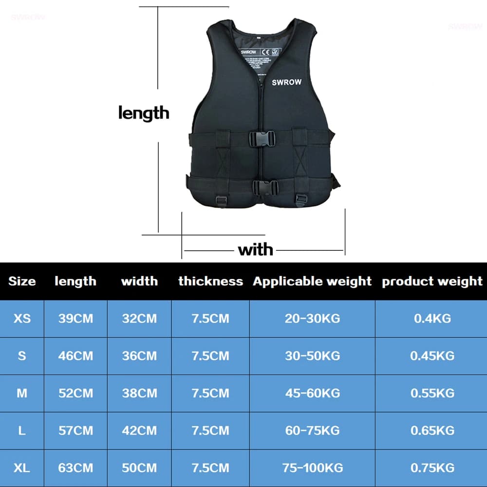 Veste de sécurité néoprène pour adulte et enfant - Pêche, kayak, sports nautiques et baignade