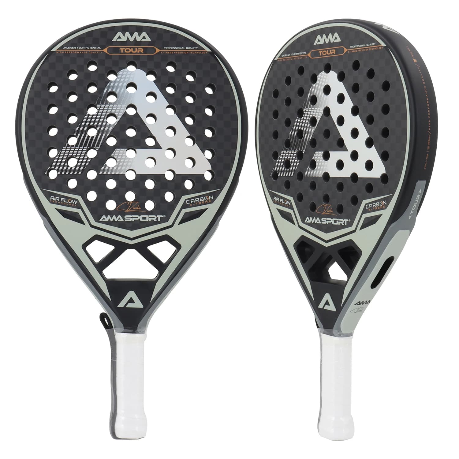 Raquette de padel AMASPORT 12K haute densité forme originale avec mousse EVA Memory Flex pour débutants à experts