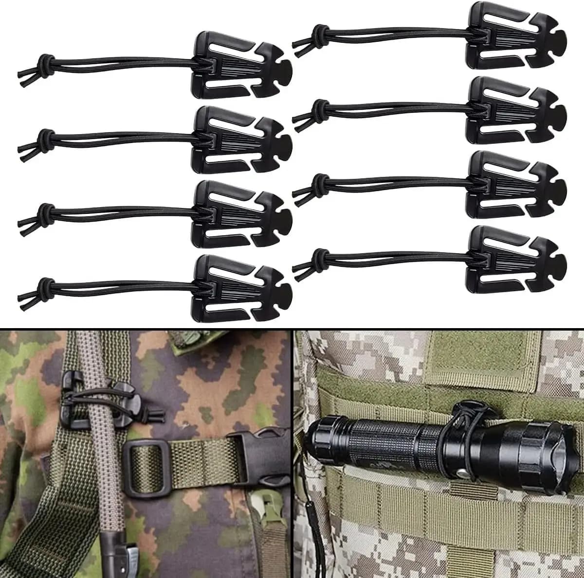 5 attaches élastiques tactiques pour équipement MOLLE - Accessoires de randonnée et pêche