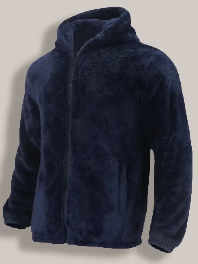 Veste polaire corail homme avec capuche zippée chaude pour pêche automne-hiver