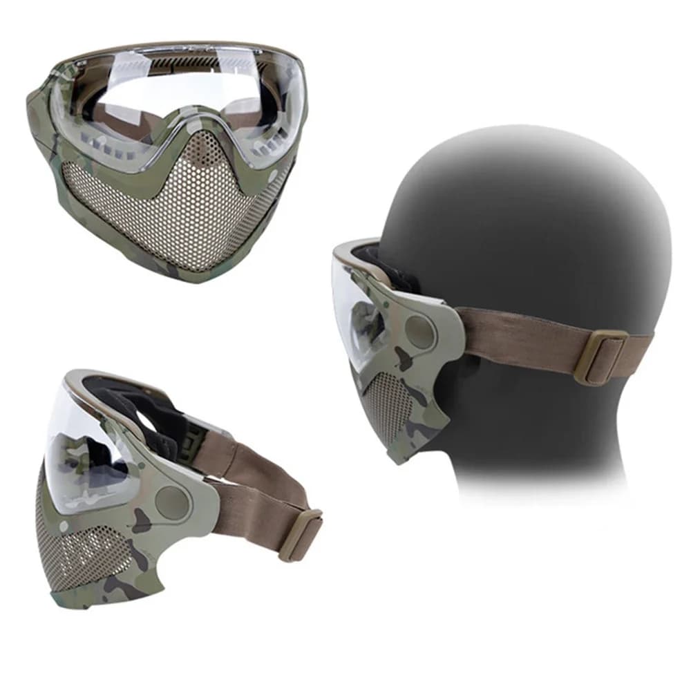 Masque facial tactique anti-buée aération maillage acier pêche chasse airsoft protection