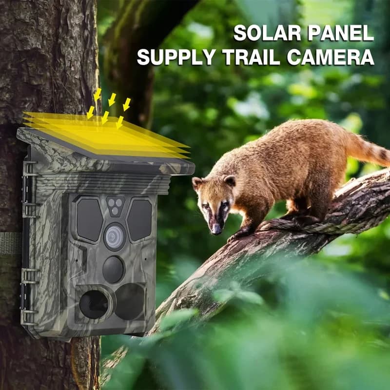 Caméra de chasse solaire 4K 50MP grand angle 120° vision nocturne étanche surveillance faune