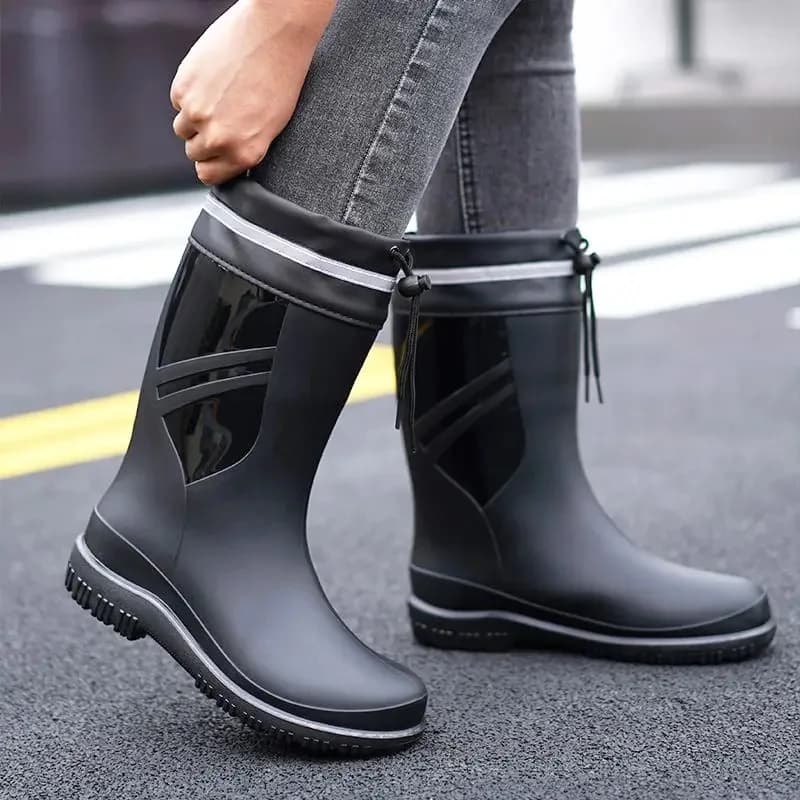 Bottes de pêche homme mi-mollet mode - Bottes extérieur caoutchouc antidérapantes imperméables