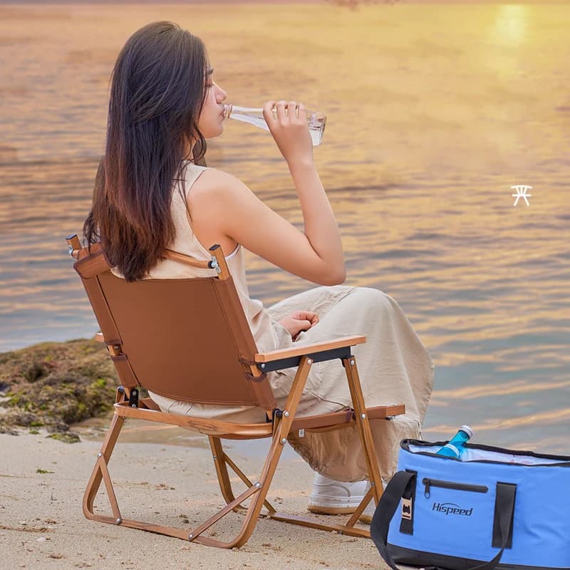Chaise Hispeed pliante aluminium motif bois - Fauteuil léger pêche randonnée plage camping