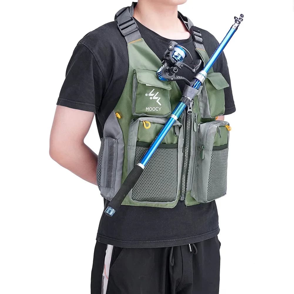 Veste de pêche respirante en mesh avec poches zippée pour randonnée voyage et running été