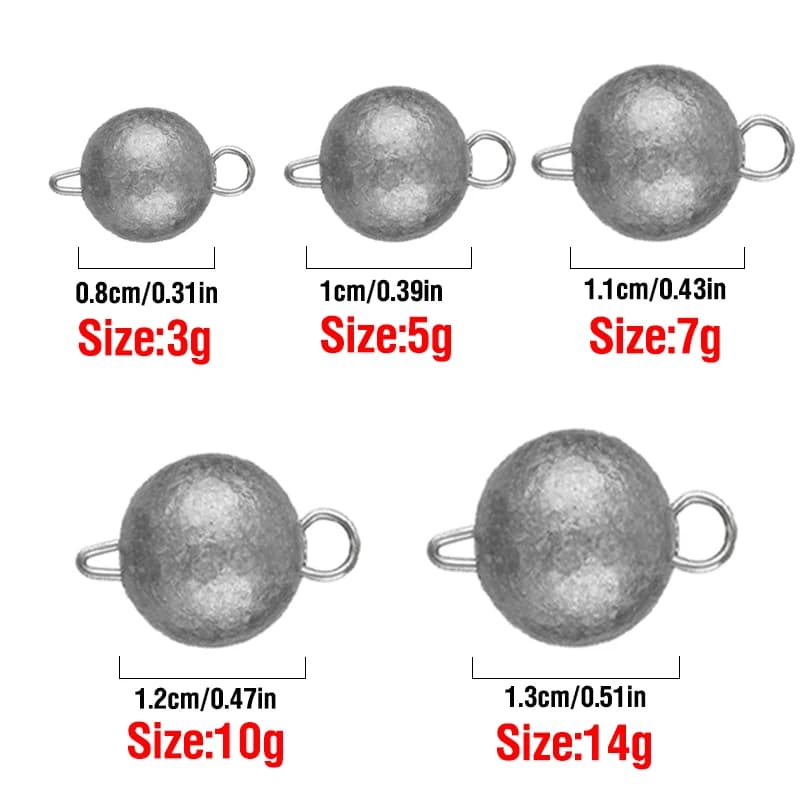 Lot de 50 plombs tête de jig Cheburashka 3g à 14g pour pêche aux leurres souples