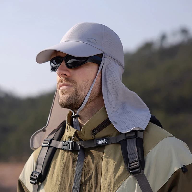 Chapeau de soleil unisexe avec châle - Léger pour pêche sportive et protection solaire