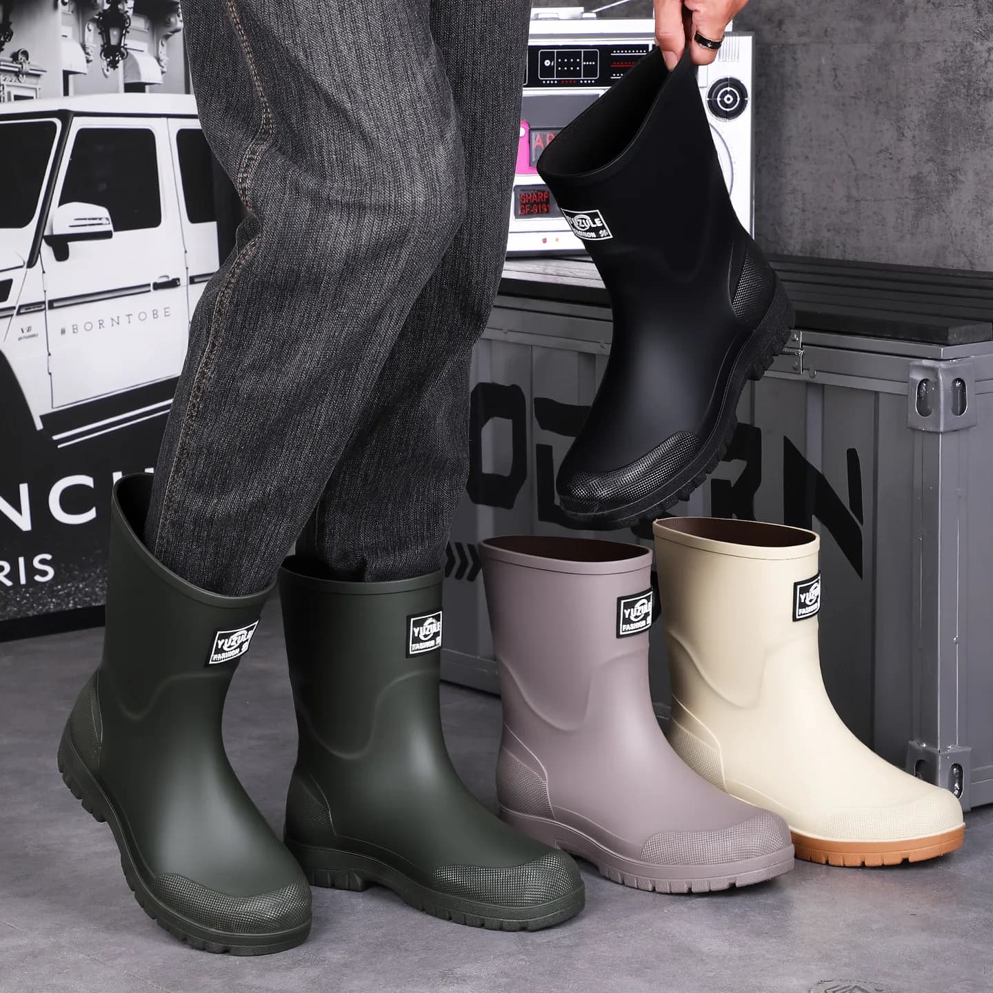 Bottes de pluie mi-mollet haute technologie pour homme - Style coréen étudiant anti-dérapant