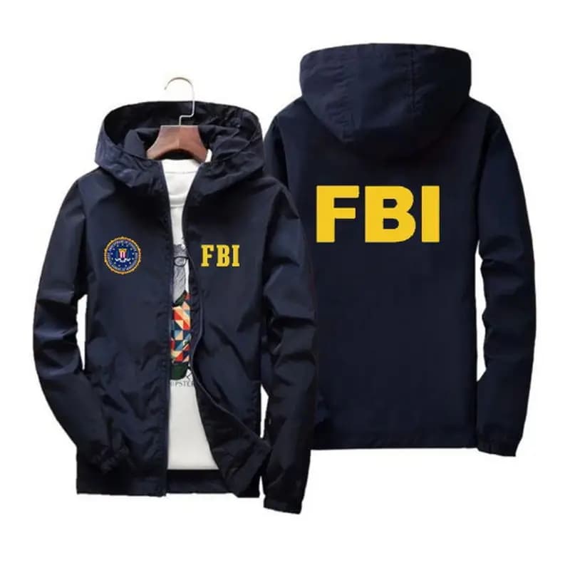 Veste FBI imprimée homme printemps - Veste sport capuche coupe-vent pour pêche sportive