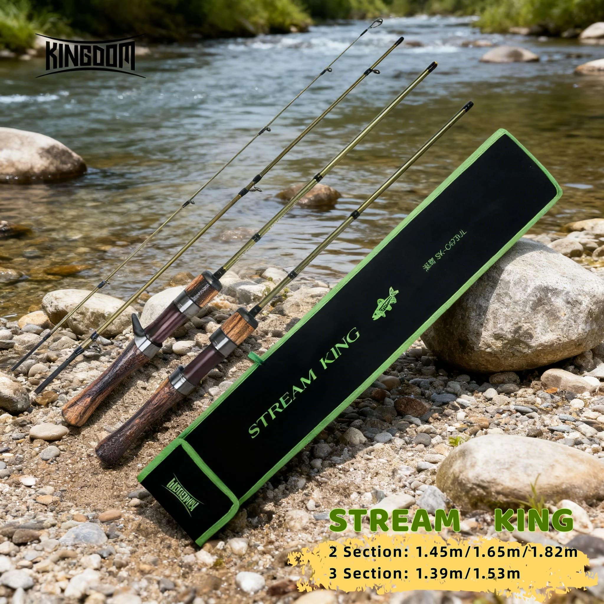 Canne spinning Kingdom 61.9g ultralégère carbone - Action MF puissance UL/L 2/3 sections voyage