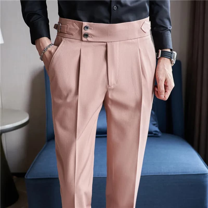 Pantalon bureau homme slim fit pêche élégant vintage poches formelles business haut de gamme