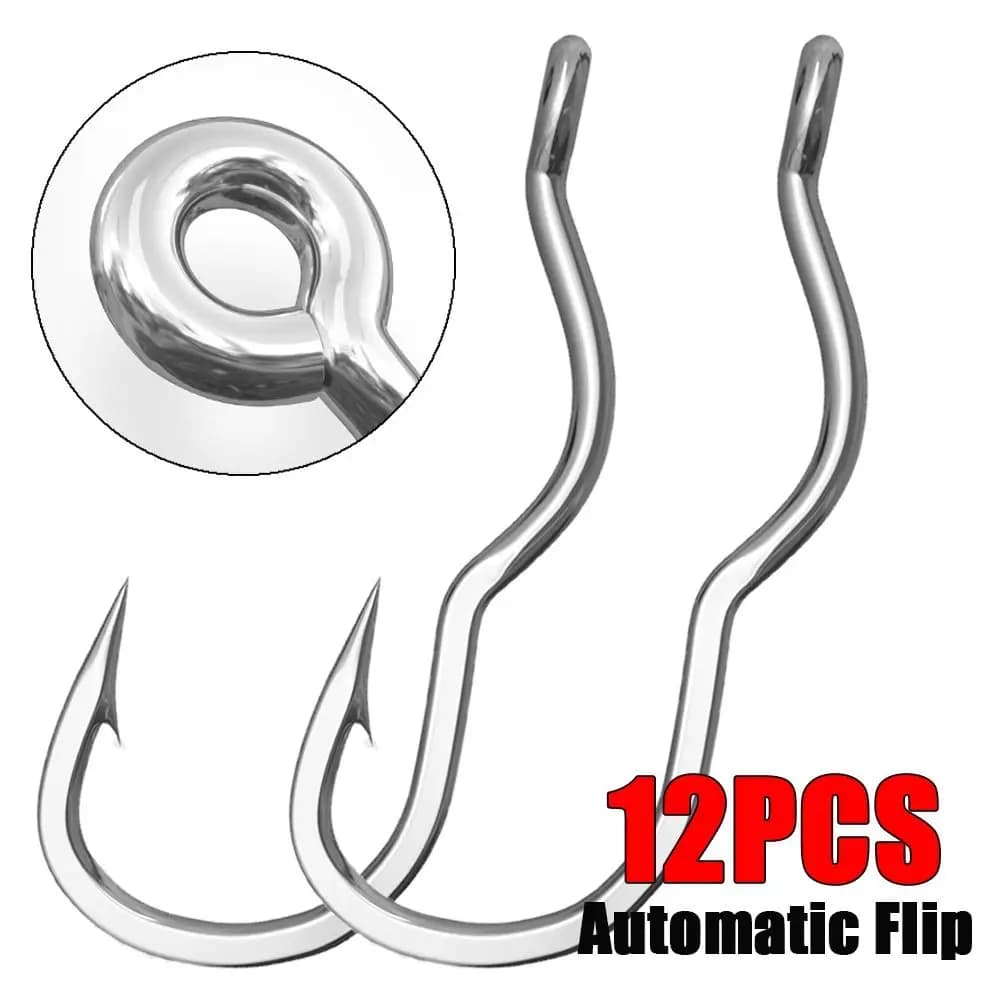 12 hameçons automatiques flip acier carbone anti-dérapage - pêche facile et efficace