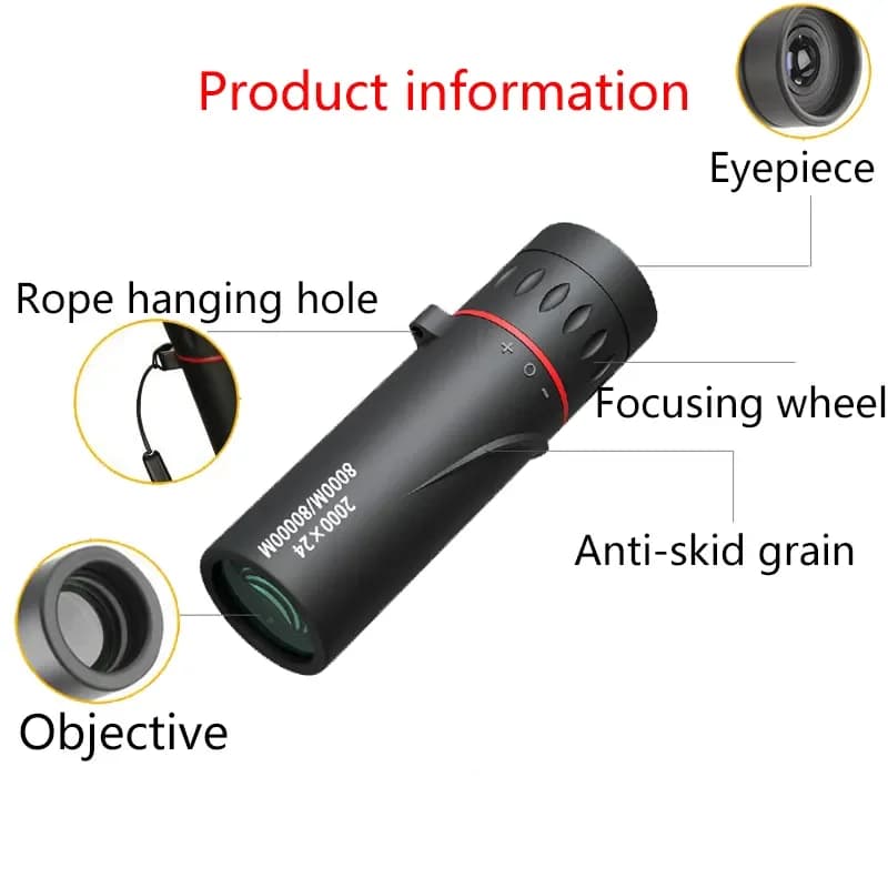 Mini télescope monoculaire 2000x24 portable HD vision nocturne étanche pour randonnée observation oiseaux