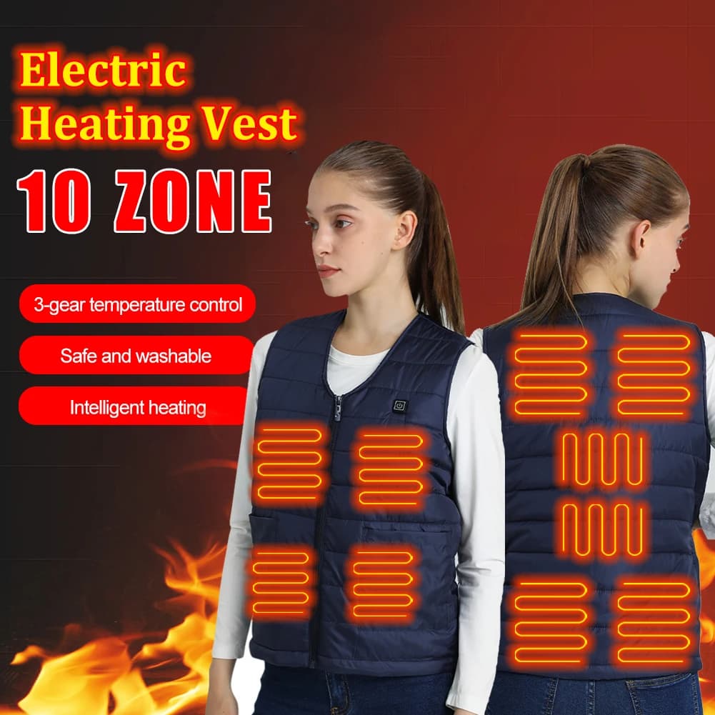 Gilet chauffant électrique homme 10 zones chauffantes - 3 températures pour pêche hivernale M-7XL