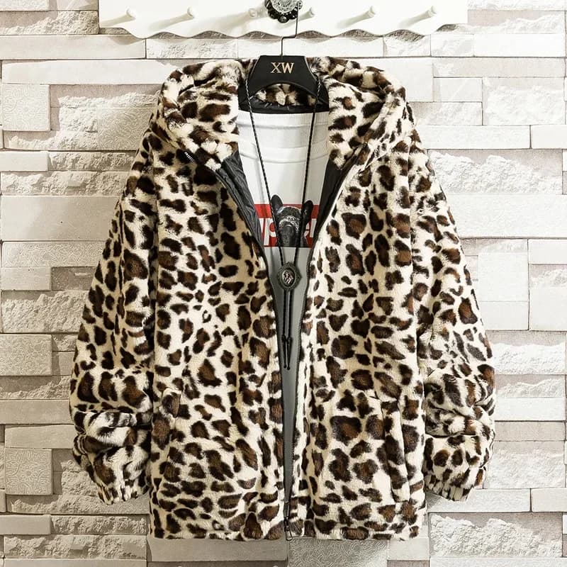 Veste chaude imprimé léopard pour pêche - Doublure polaire et capuche - Homme