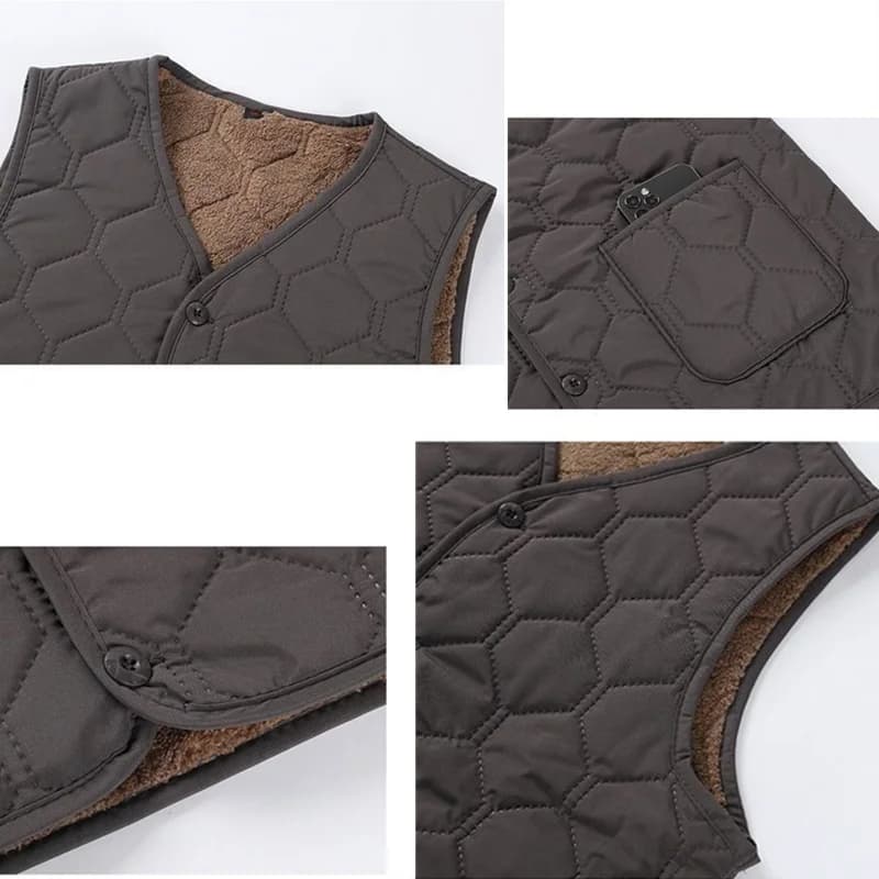 Gilet polaire épais col V sans manches homme carreaux pêche automne hiver chaud boutons