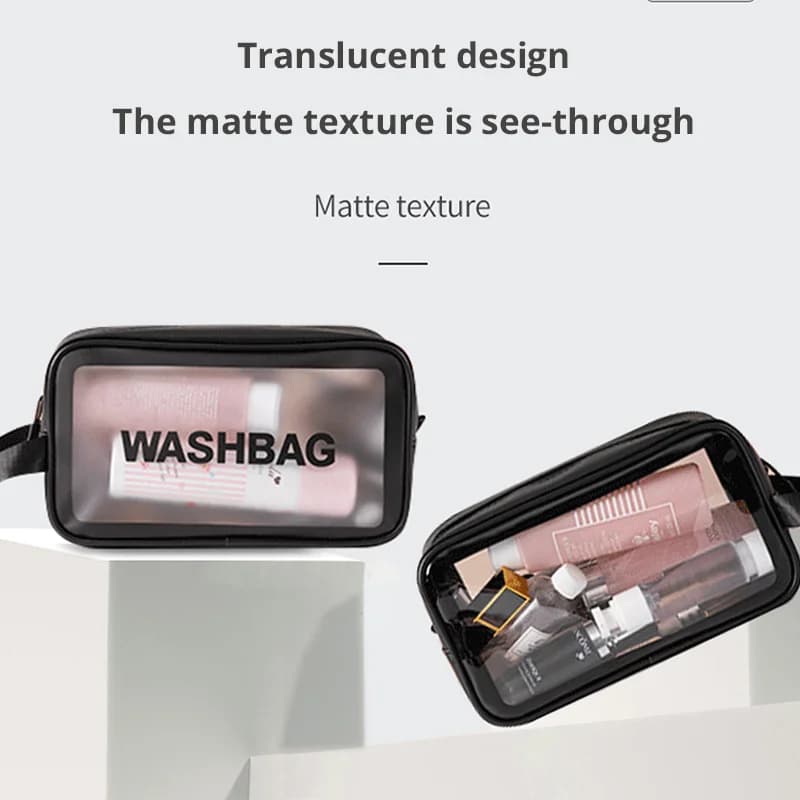 Trousse de toilette femme noire transparente étanche - grand organisateur cosmétiques voyage