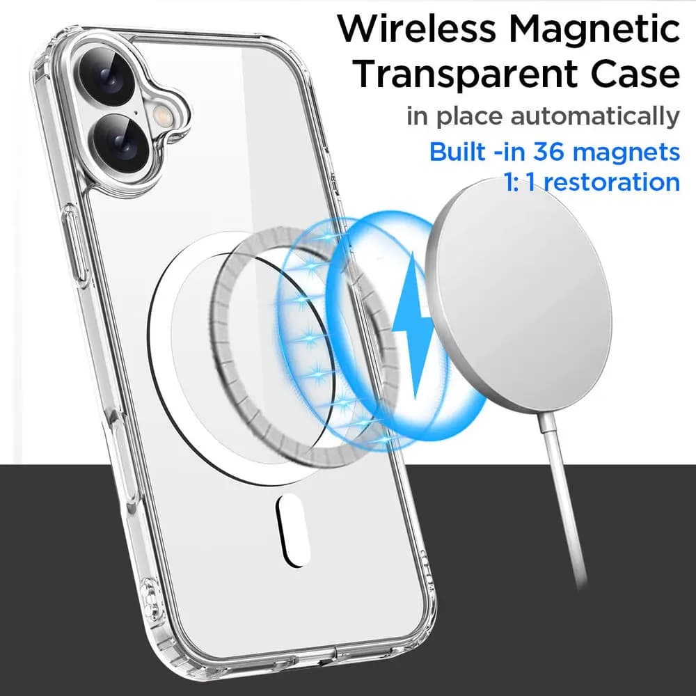 Original Magnetic Transparent Phone Case For iPhone 17 Air 16 15 14 13 12 11 Pro