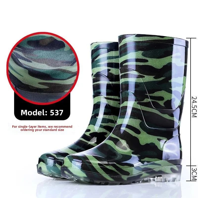 Bottes de pluie camouflage tube haut adulte waterproof antidérapantes pêche chaussures aquatiques camouflage