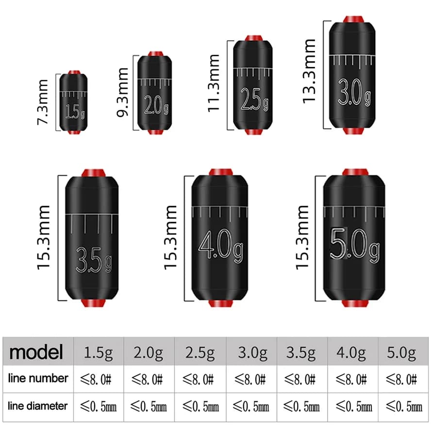 Boîte 60 plombs pêche 1.5g-4.0g DNDYUJU - set plombs interchangeable règle intégrée