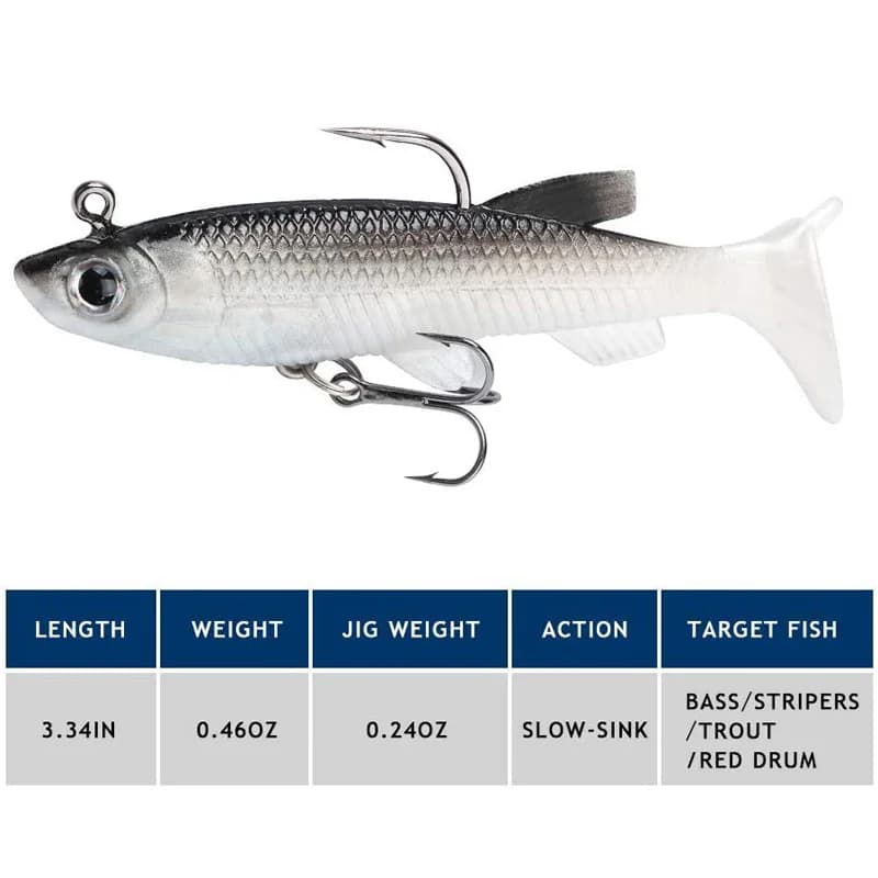 Kit de 5 leurres souples pêche 8cm avec hameçons, appâts artificiels pour carnassiers