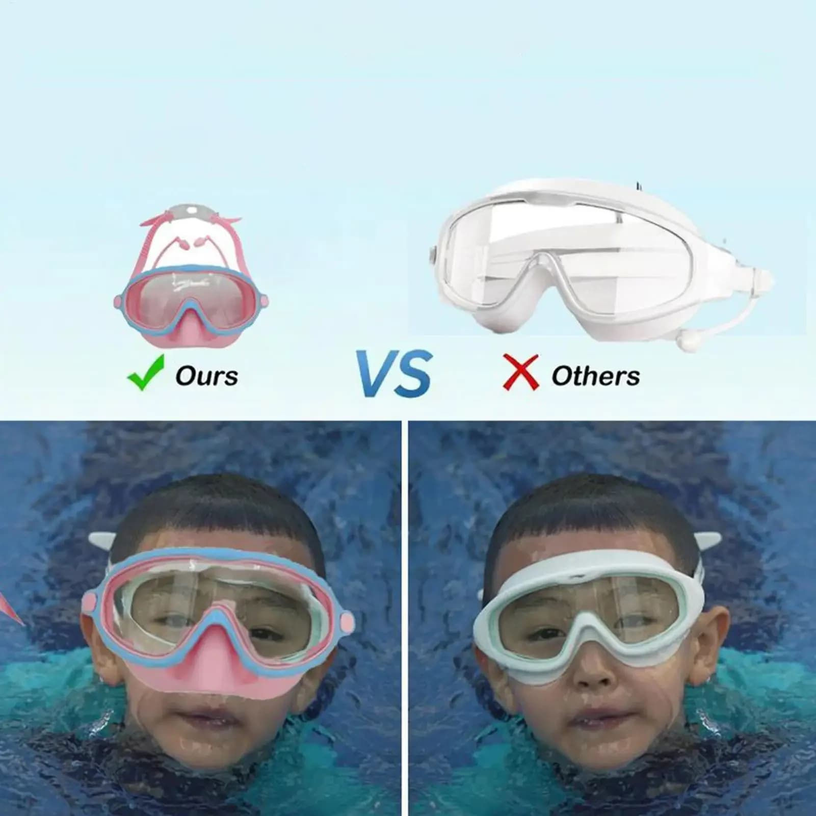 Lunettes de natation enfants anti-buée étanches avec protection nez intégrée pour sécurité