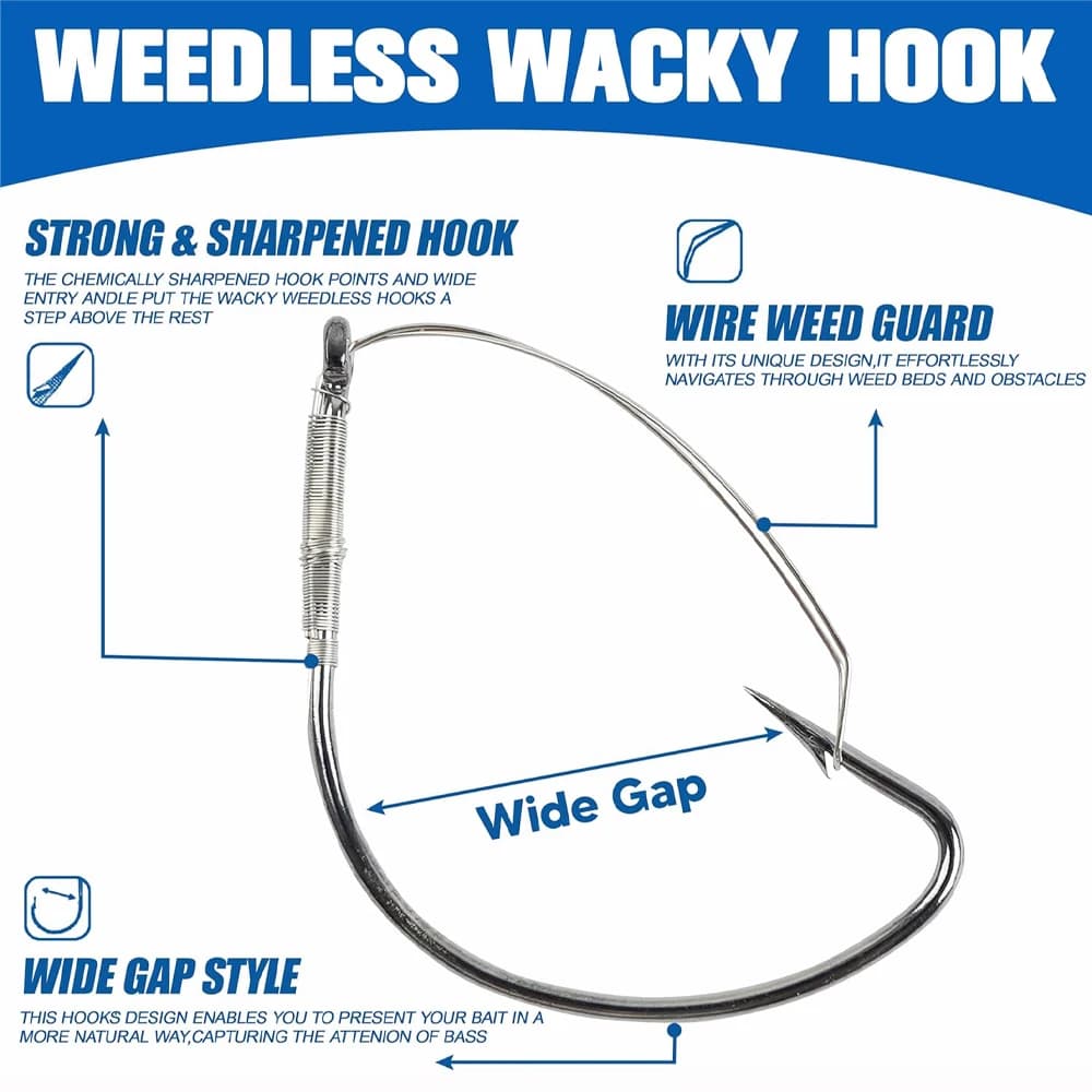 Hameçons Wacky Rig 10PCS weedless pour vers Drop Shot pêche du black-bass et truite en eau douce