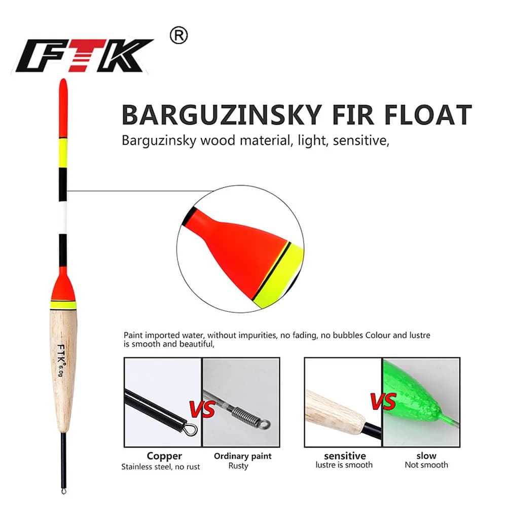 Lot de 5 flotteurs de pêche verticaux Barguzinsky 2g à 6g pour pêche professionnelle