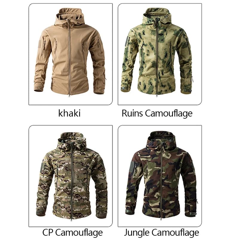 Veste tactique Shark Skin Soft Shell hiver homme - Imperméable polaire à capuche chasse pêche