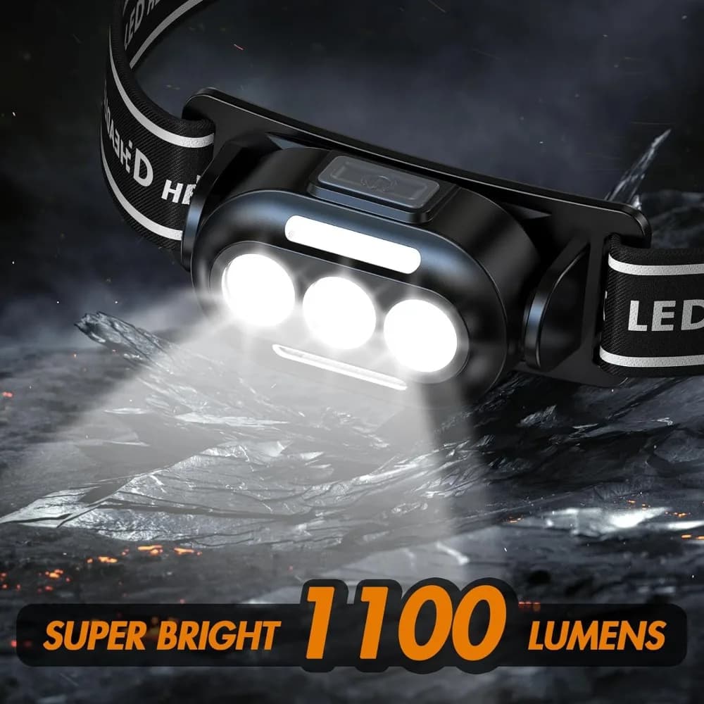 Lampe frontale LED rechargeable USB étanche IPX4 avec lumières blanche rouge bleue pour pêche