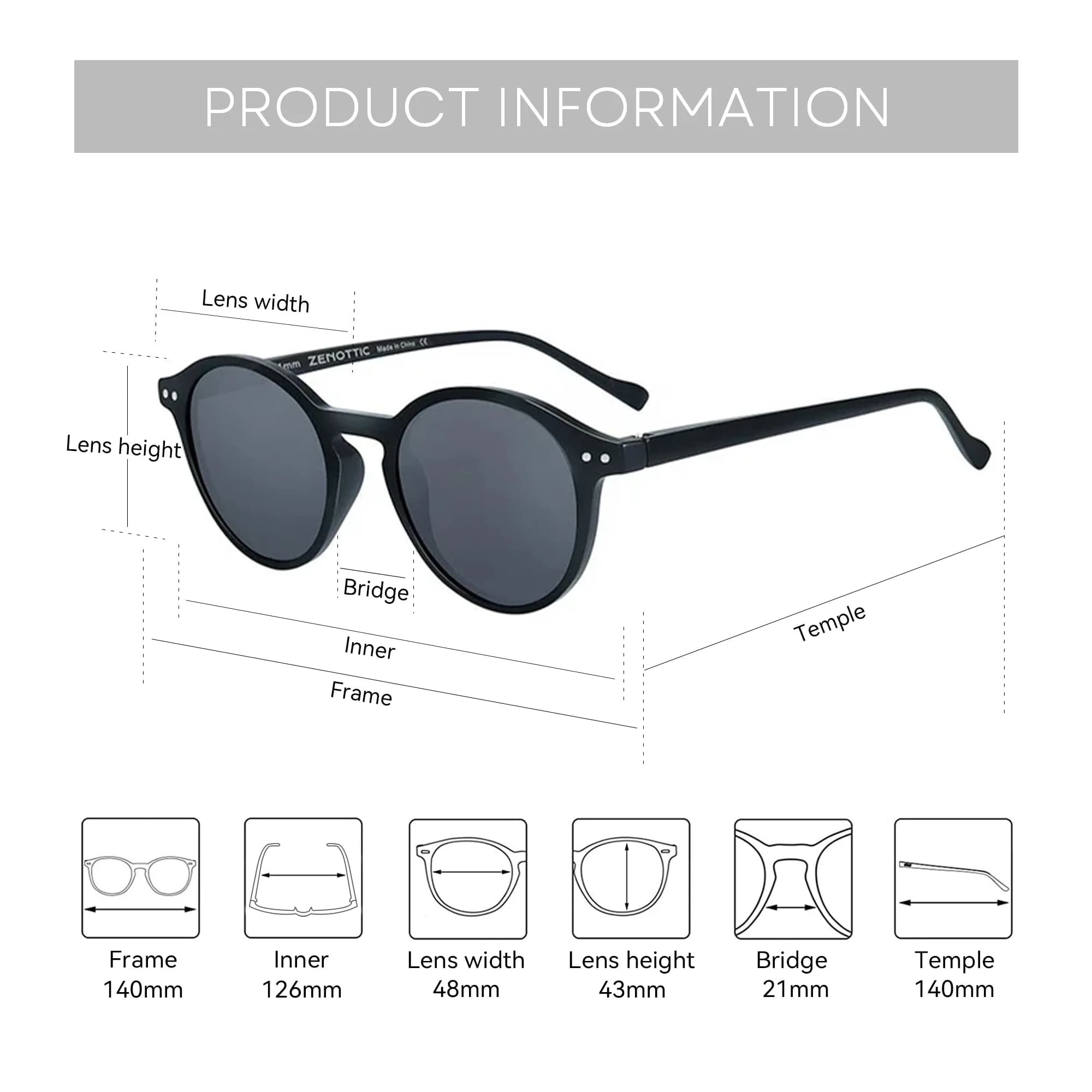 Lunettes de soleil polarisées rétro circulaires ZENOTTIC taille S - Modèle vintage 2025-2026 pour petits visages