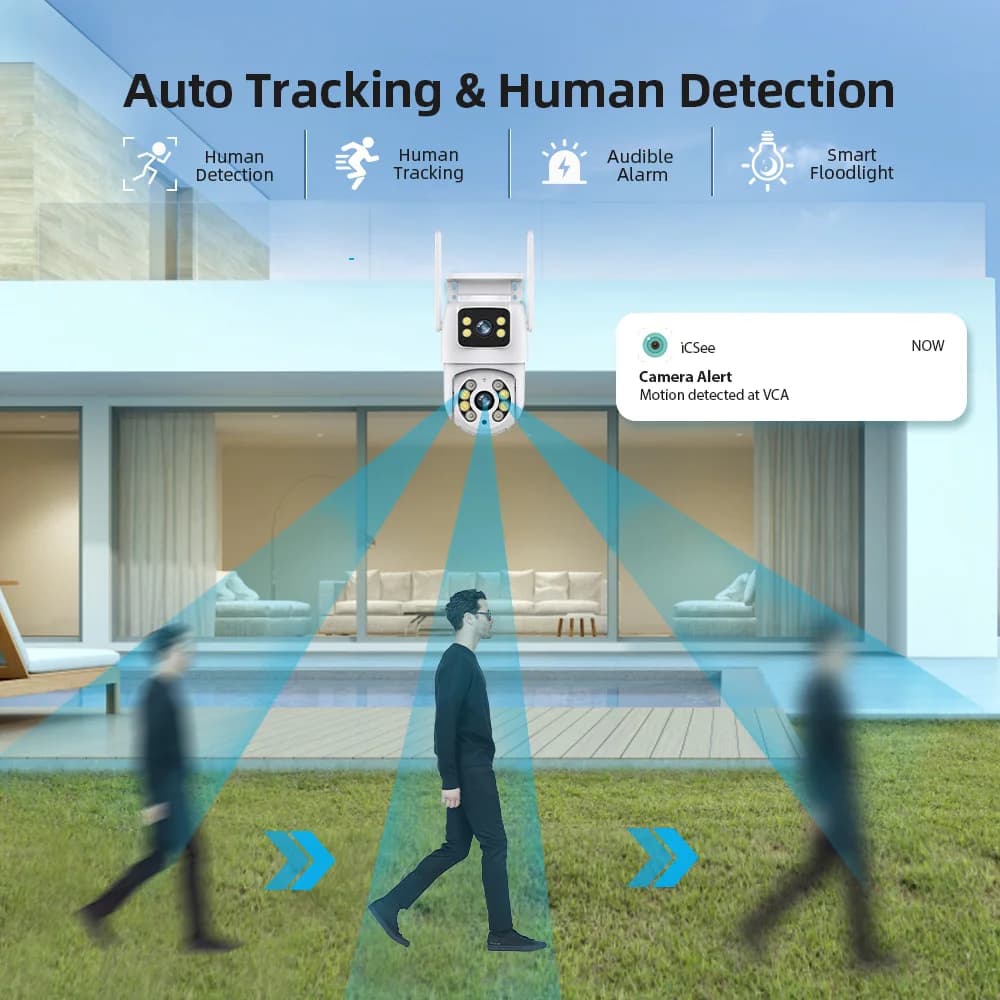 Caméra surveillance Hiseeu 4K 8MP WiFi extérieure double objectif zoom numérique détection IA ONVIF