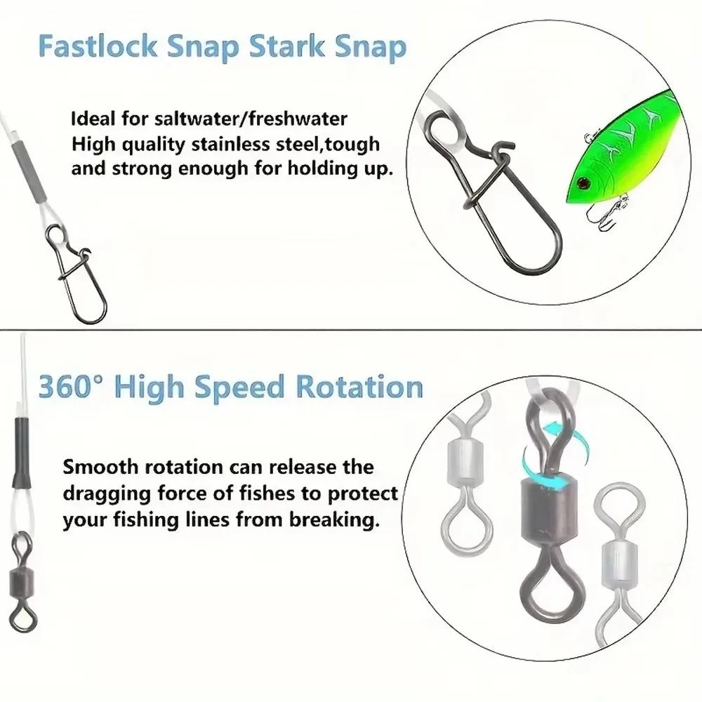 10 hameçons fluorocarbone résistants avec émerillons - Fil leader anti-morsure pour pêche en mer et eau douce