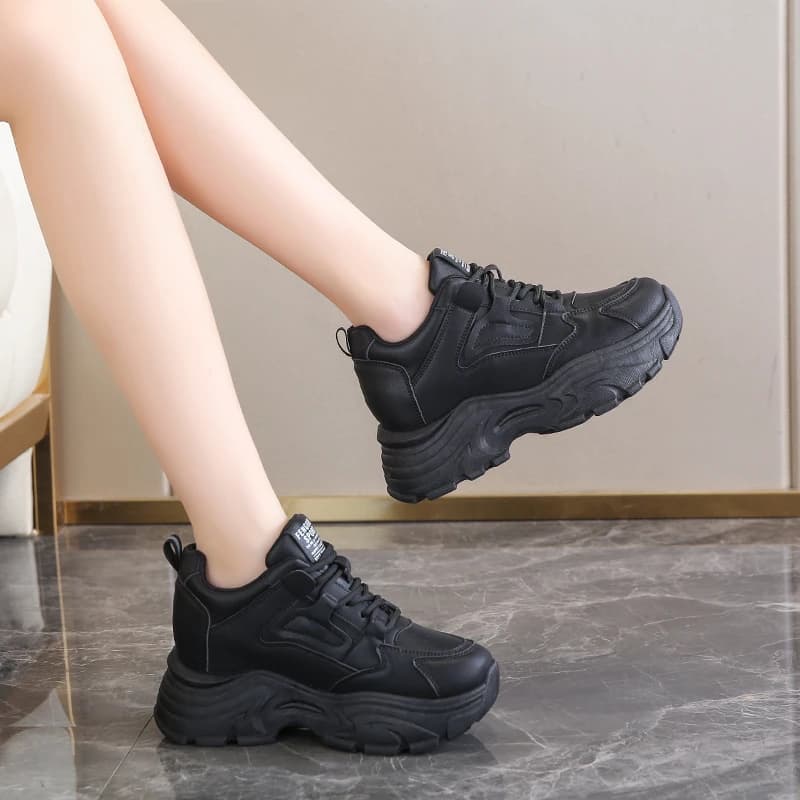 Sneakers femme plateforme blanc printemps 2024 semelle épaisse cuir PU respirant pour pêche sport