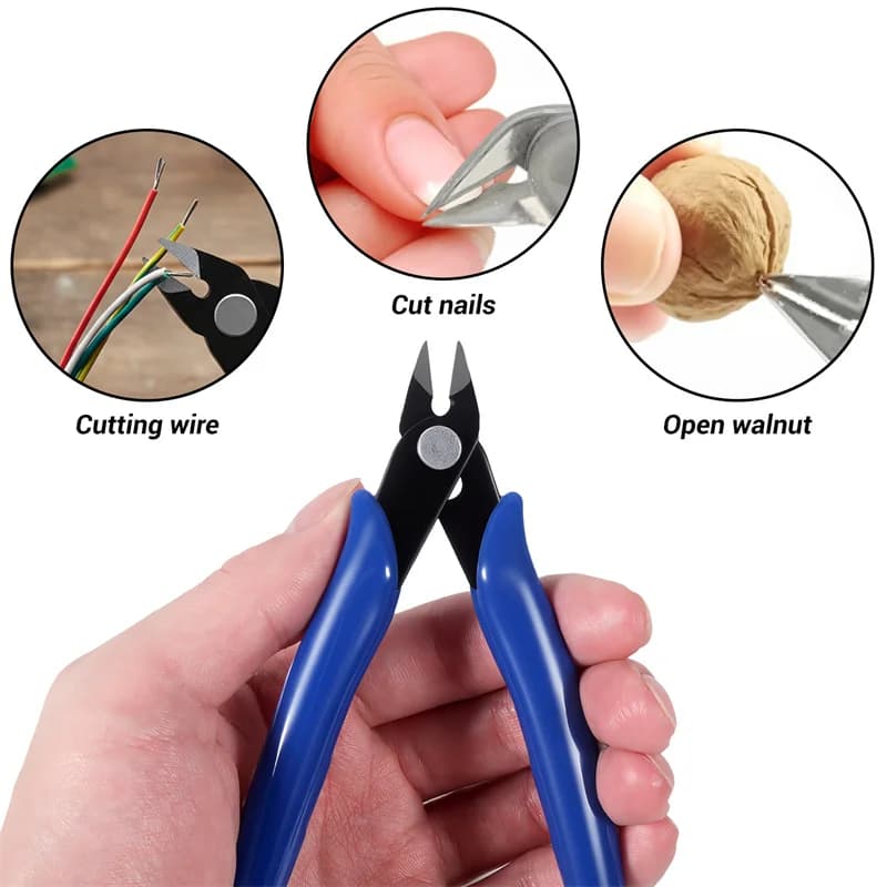 Pince acier carbone coupe-câble électrique - Pince coupante latérale flush pour câbles et fils électricien bleue