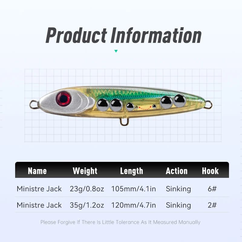 Leurre de pêche leurre dur Ministre Jack 105mm 23g pour bar, stickbait coulant et nageur efficace en mer
