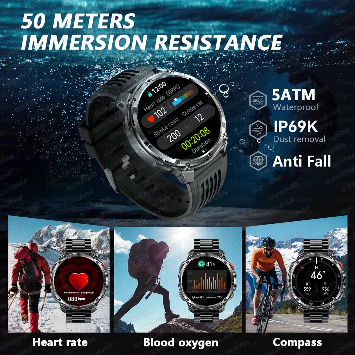 Smartwatch T-Rex3 Pro 2026 batterie 1100mAh GPS tracé parcours étanche 5ATM boussole militaire outdoor